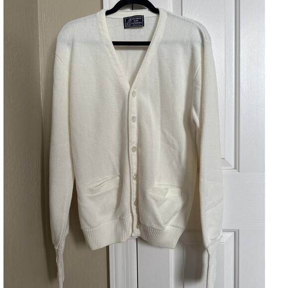 Vintage Peconic Bay Traders Cream Knit Cardigan Made USA V-Neck‎ Grandpa Sweater